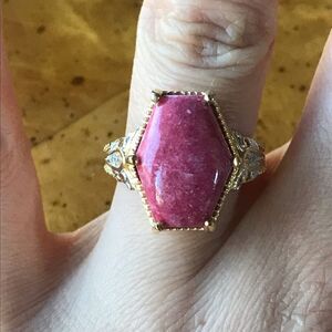 Art Deco Norwegian Thulite Sterling Silver Yellow Gold Vermeil Ring
